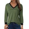 Fashionable Women's Loose Colorblock V-neck Long-sleeved Top