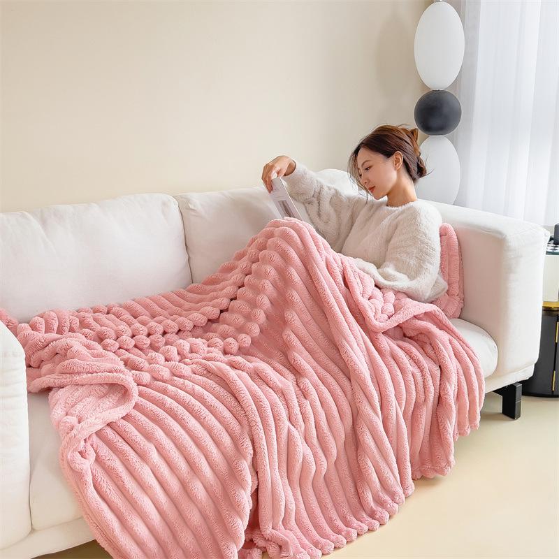 Thickened Rabbit Fur & Flannel Blanket - Soft Anniversary Gift or Cozy Nap Throw