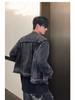 Herren High-End Distressed Denimjacke - Frühling & Herbst Schulterpolster Motorradstil