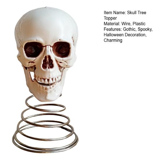 Halloween Skull Tree Topper Spooky Plastic Skeleton Christmas Tree Ornaments for Halloween Xmas Home Party Decor