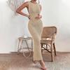 Knitted Hollow Out See Through Sexy Dress Fashion Sleeveless O Neck Summer Beach Dress Women Solid Elegant Casual Dresses Female 869