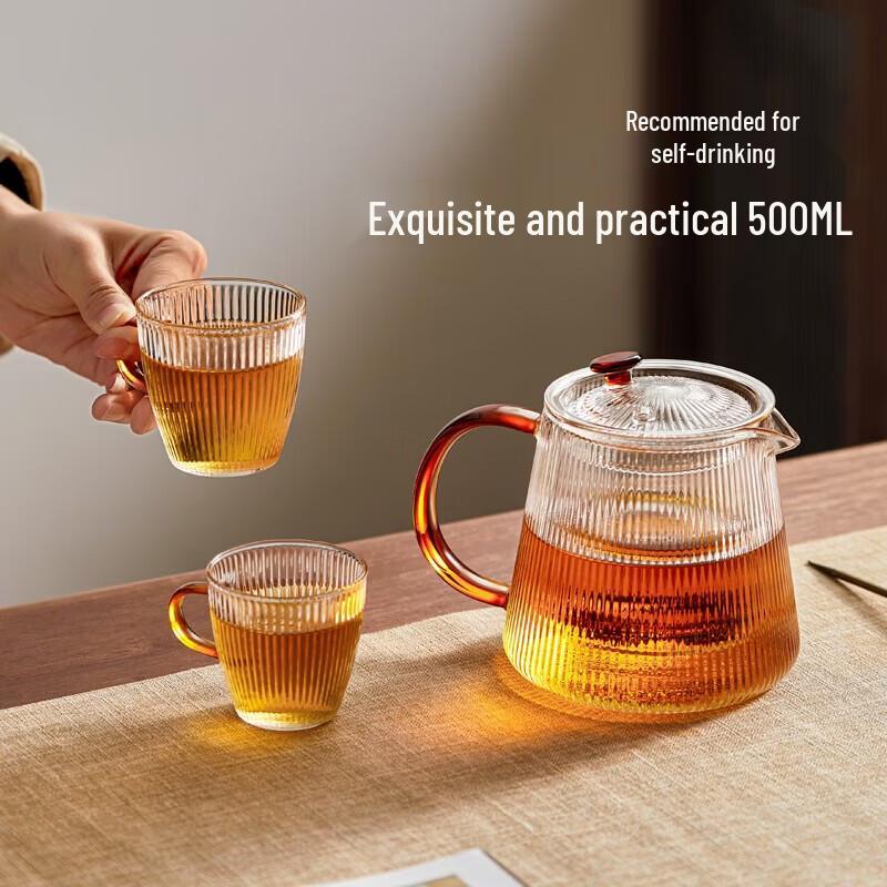 YIHUTEA Handmade Glass Teapot & 2 Cups Set