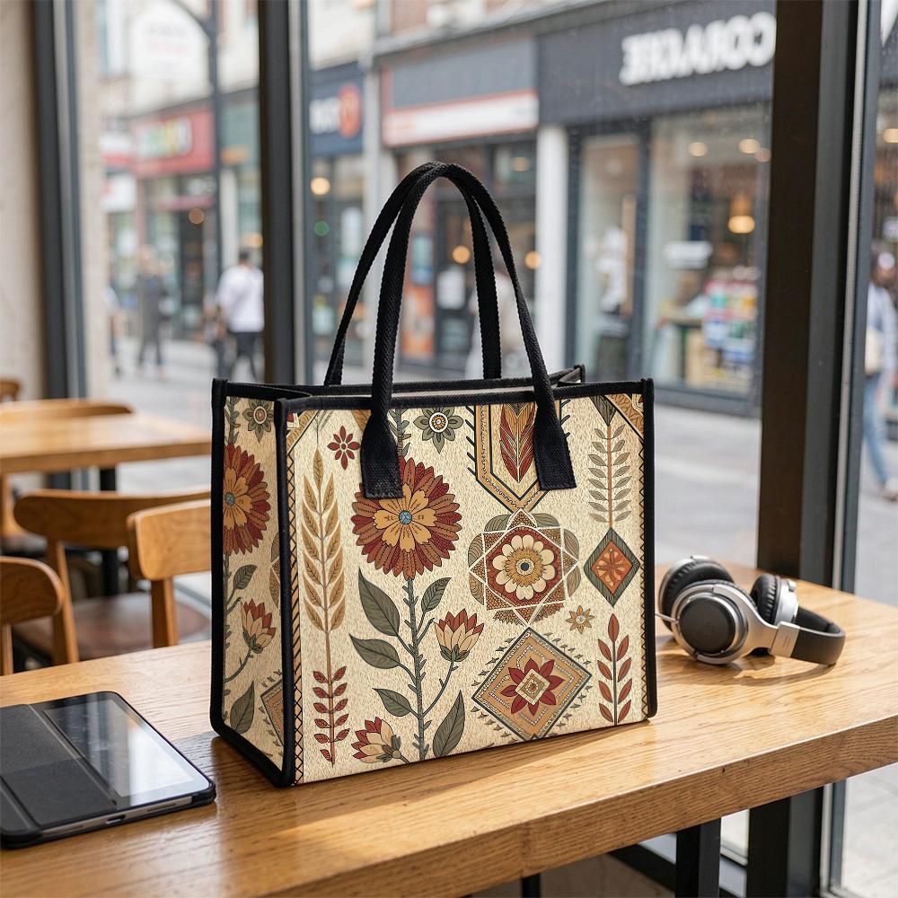 Vintage Boho Floral Tote Bag for Women Fashion Large Capacity Casual Portable Handbag for Shopping Travel Daily Use