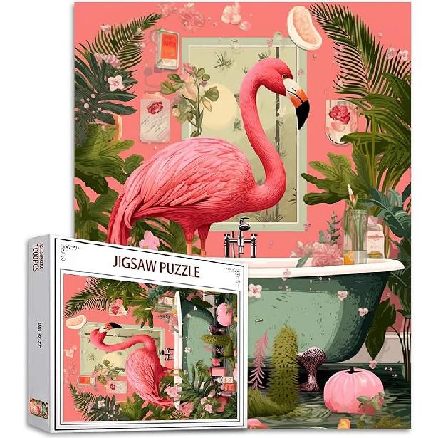 Adorable Pig in Bathtub Jigsaw Puzzle 1000 Pieces Puzzles for Adults, Farmhouse Animal Flowers Jigsaw Puzzles for Challenging Family Activity Games