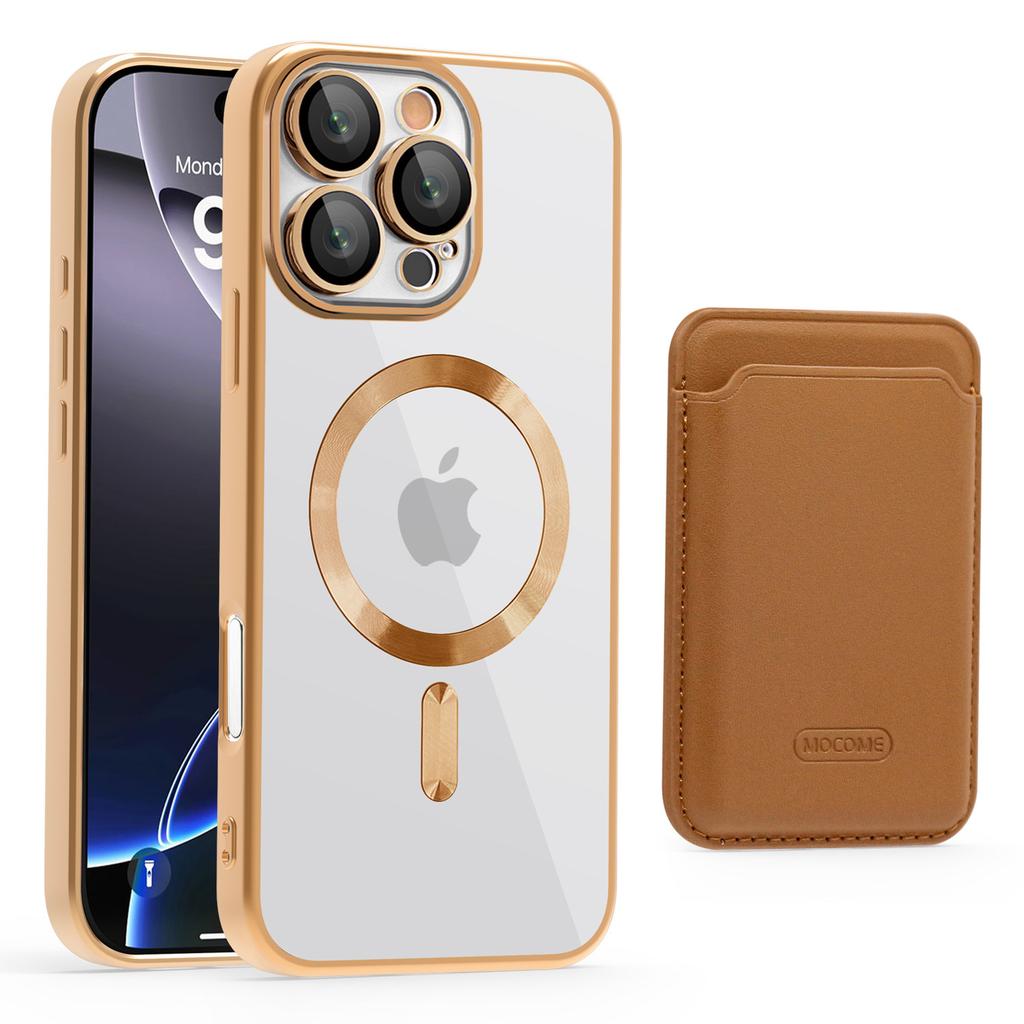 Gold Shield CD Pattern Magnetic Suction Case + Card Bag Suitable for IPhone 16 Mobile Phone Case Apple 15PM Anti-fall Protection Case