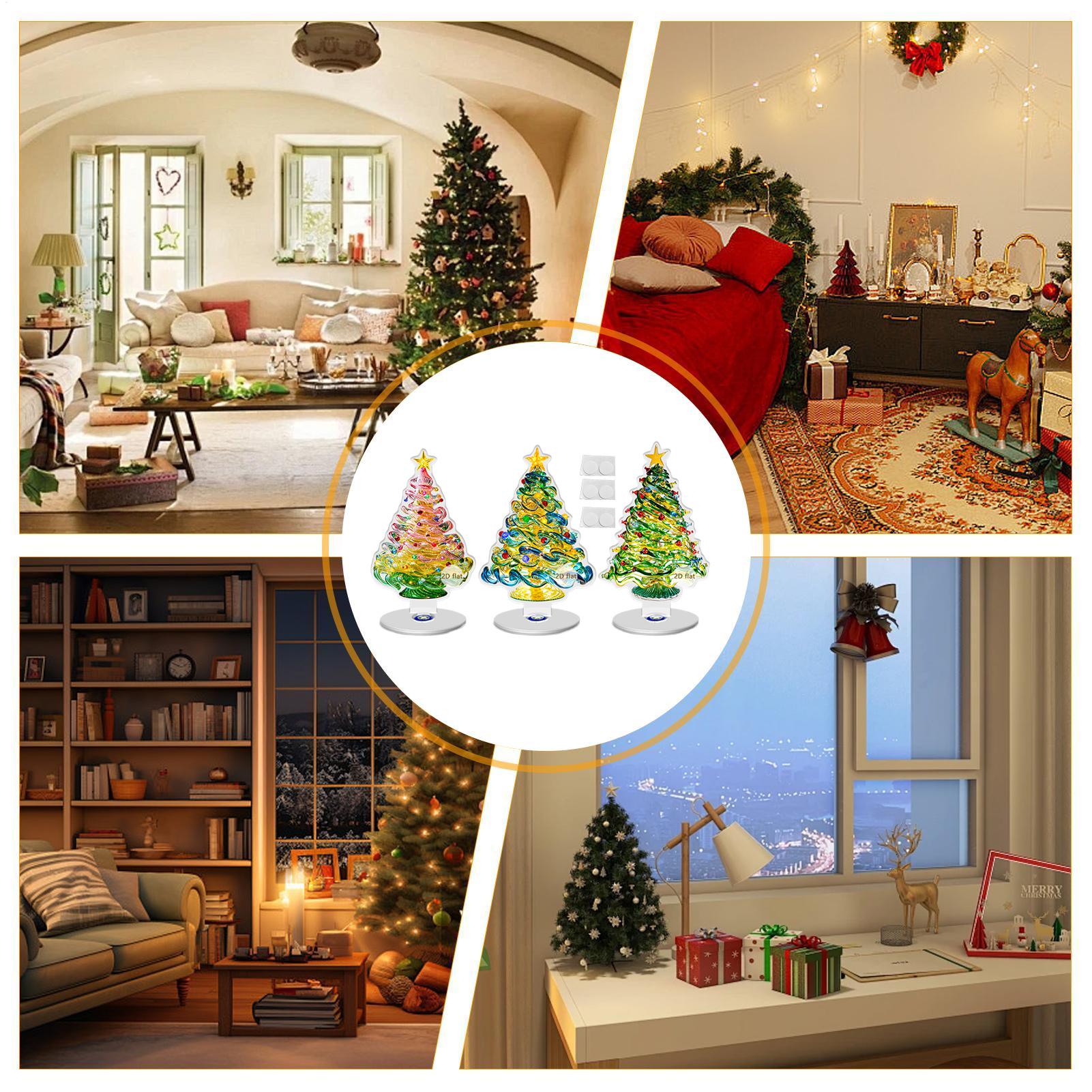 Tabletop Christmas Tree Figurines 2D Acrylic 3 Pieces Collectible Sculpture Christmas Tree Desk Ornament For Party Tabletop CN