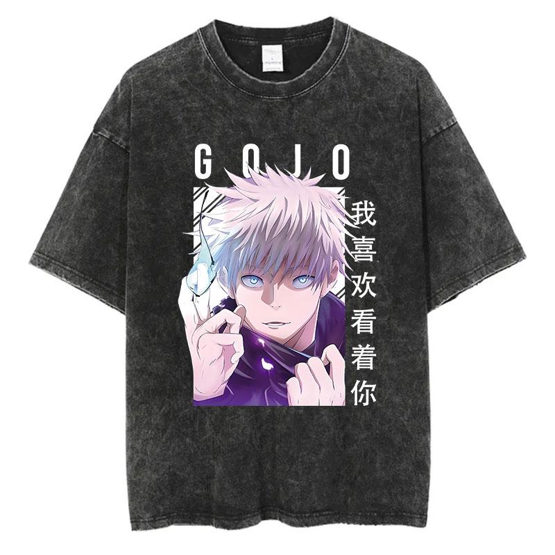 Anime Jujutsu Kaisen Gojo Satoru Anime Washed T Shirt Summer Vintage Men Women Cotton Casual Tee Top