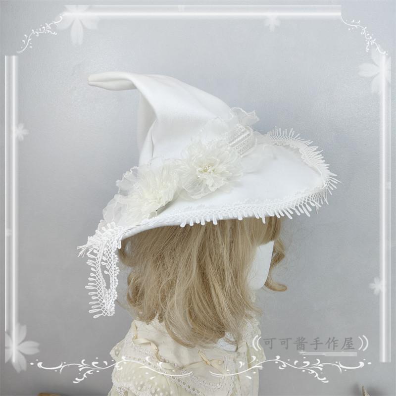 Lolita Goth Rose White Burgundy Hat for Women Multi-color Original Pointed Witch Hat Halloween Wizard Hats