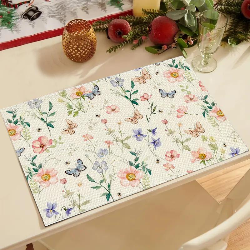 4Pcs Summer Eucalyptus Placemats for Dining Table Decoration Spring Seasonal Holiday Decoration Vintage Linens Table Mats