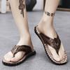 Fashion Golden Sapling Beach Flip Flops Summer Men's Shoes Genuine Leather Flats Retro Men Slippers Fashion Outdoor Slides Casual Shoe