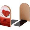 Fall Red Heart Tree Love Book Ends Decorative Wood Bookends for Shelves Kids Room Desk Home Office Book Stoppers for Magazines,Books, DVDs, 1 Pair/2
