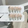 10pcs Green Cat Eye French Coffin Press On Nails Handmade 3D Butterfly Pearl Design False Nails