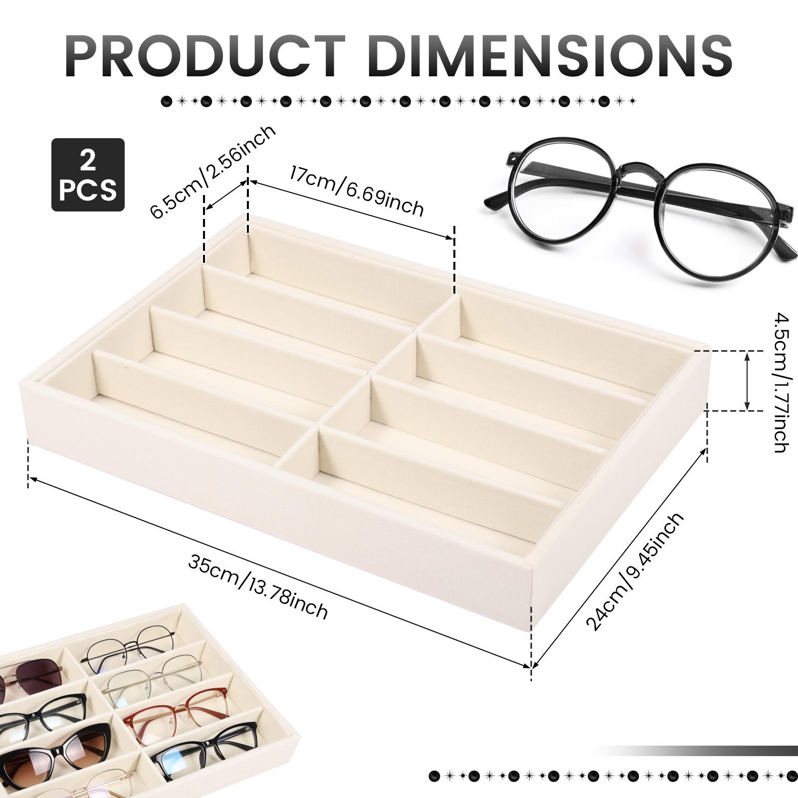 

2 шт. Фланелевая коробка для очков 6/8 ячеек Органайзер для солнцезащитных очков Штабелируемый лоток для хранения очков Выдвижной лоток для демонстрации очков Подставка для часов