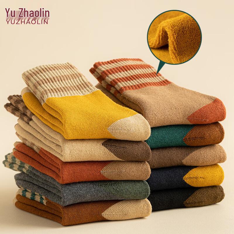Yuzhaolin Women s Maillard Style Thick Thermal Mid-Calf Socks (5 Pairs) One Size