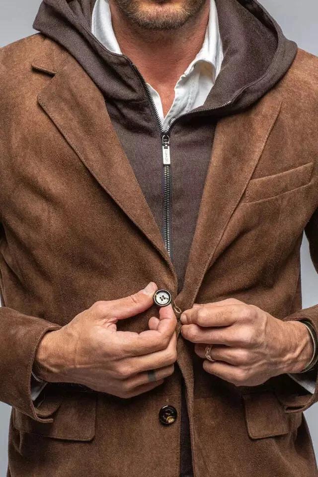 Soft Suede Lambskin Casual Formal Men Brown Leather Blazer Handmade Fashionable