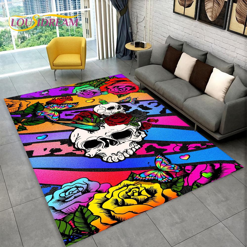 3D Gothic Horror Indian Skull Area Rug,Carpet Rug for Home Living Room Bedroom Sofa Doormat Decor,Kitchen Non-slip Floor Mat