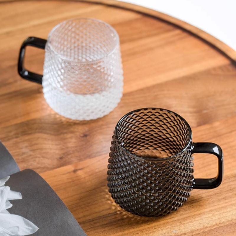 Hammer Grain Glass Cups for Men with Handles Home Drinking Cup Set Mugs High Temperature Resistant Tea Cups Coffee Mug
