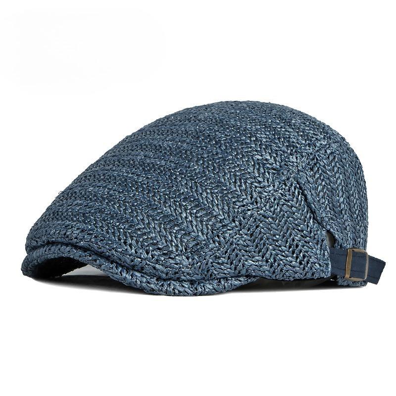 Breathable Straw Flat Cap for Men Women Summer Outdoor Mesh Ivy Cap Retro British Style Cabbie Hat Adjustable Woven Gatsby Cap