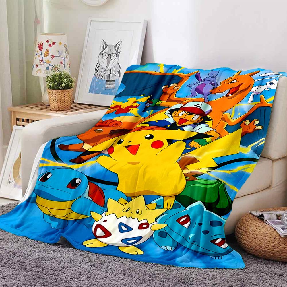 Pikachu Friends Adventure Flannel Blanket Super Soft Warm Cozy Blanket For Sofa Bed Office Travel Allseason Home Decor Gift