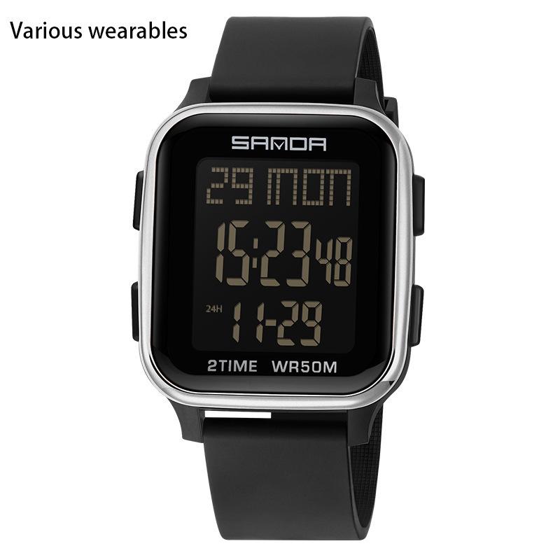 Orologio Elettronico Multifunzionale Quadrato alla Moda per Studente Maschio Orologio Elettronico Impermeabile per Sport All'Aria Aperta