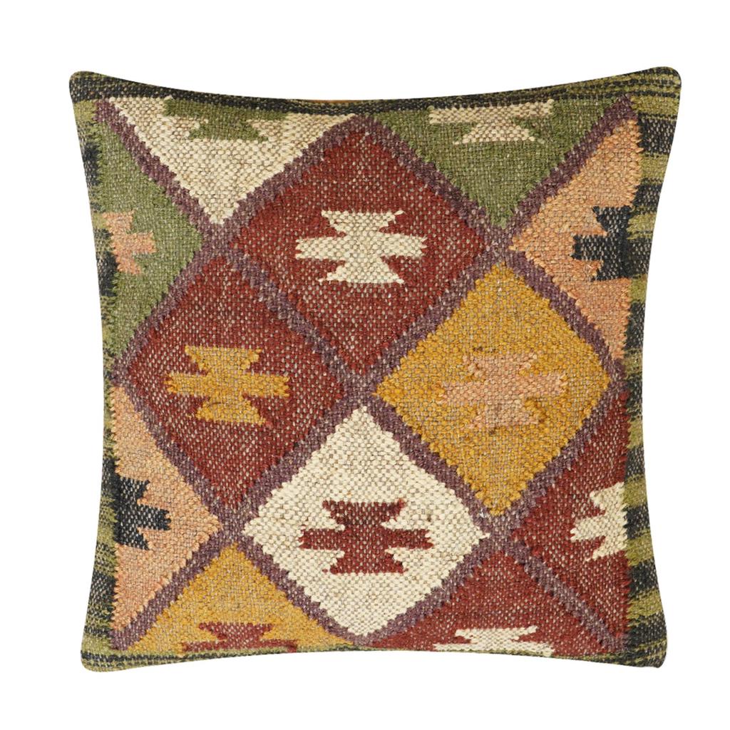 Vintage Jute Kilim Throw Pillow Cover – Navajo Southwestern Cushion Cover, Boho
