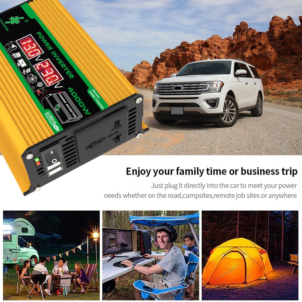 4000W Car Van Power Inverter Modified DC 12V To AC 110V/220V Charger Converter 2 USB with LED Display