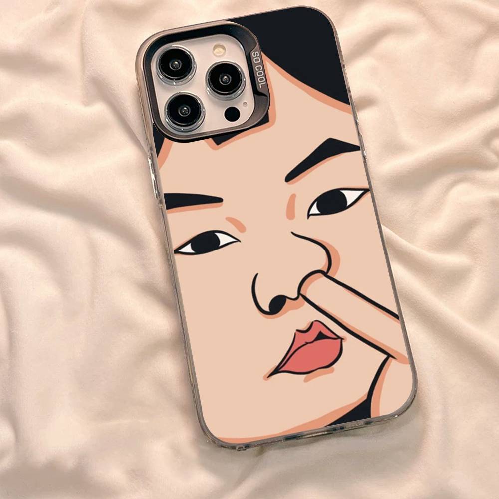Cartoon Funny Boy Girl Couple Phone Case For iPhone 17 16 15 14 13 12 11 XS XR X Pro Max Plus Colored Silver Plated Cover