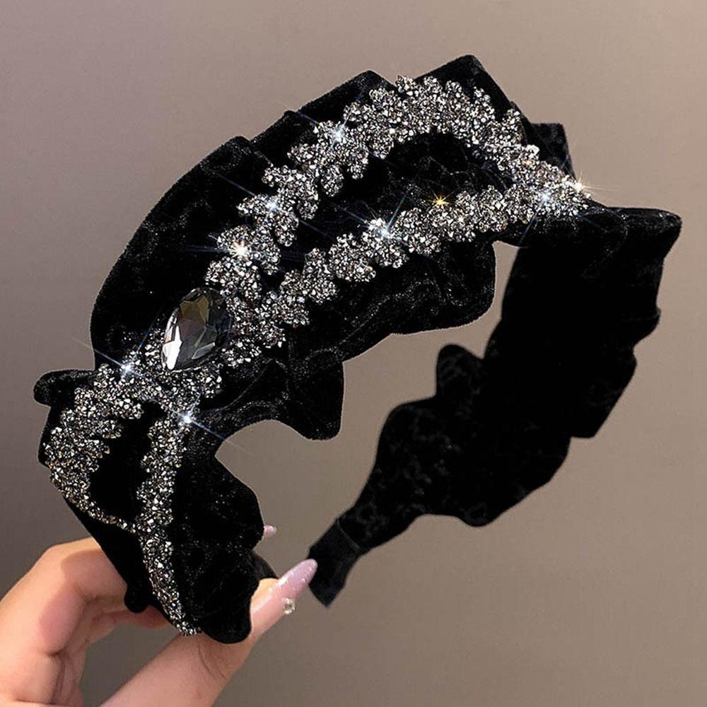 Wide Edged Crystal Bow Headband Solid Color Wide Edged Headband Fashion Bow Hair Hoop  Women Girls