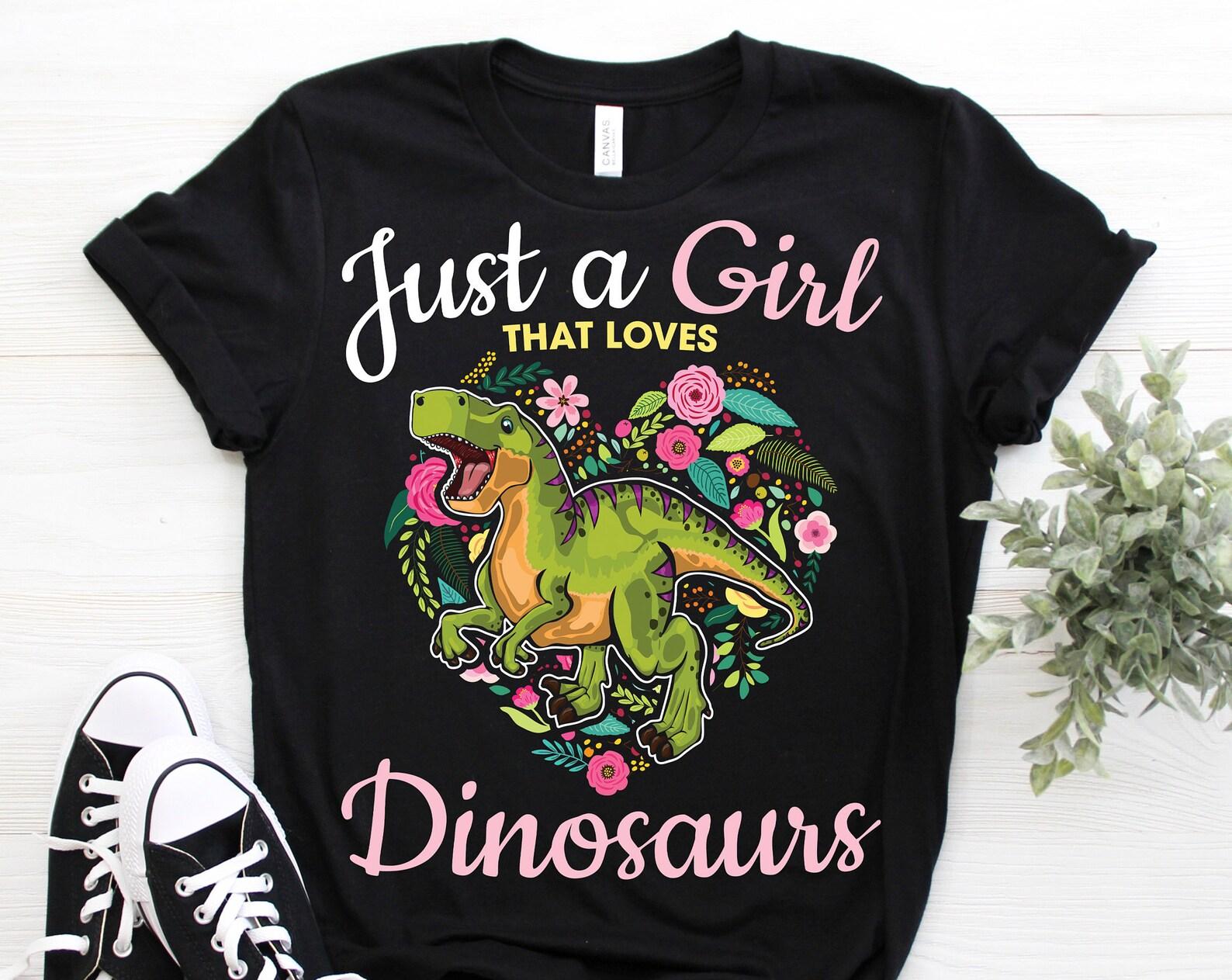 Just A Girl Who Loves Dinosaurs T-Rex T-Shirt, Reptiles Dinosaur Dino Lover Gift, Visit Trip Museum, Future Paleontologist Paleontology Tees 130