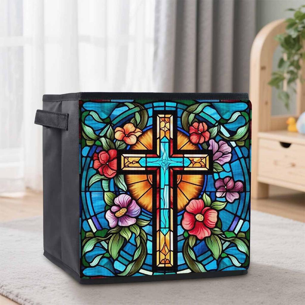 The Cross and Flowers 5D Diamond Painting Storage Basket Full Round Drill Mosaic Diamond Embroidery Cross Stitch Kits Home Decor Home Decor