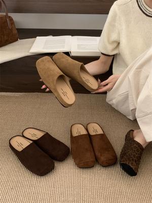 Retro Evening Wind Soft Bottom Bag Head Slippers Women's 2025 Autumn and Winter New Niche Leopard Print Birkenstock Slippers Lazy Half Drag