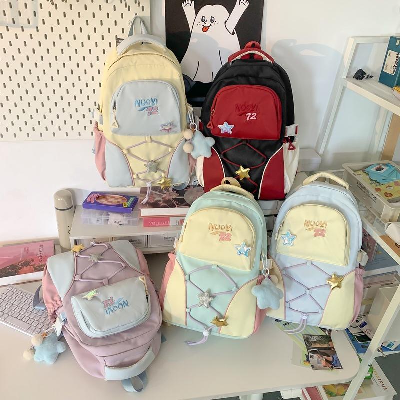 School Bag, Middle School Student Backpack, Fashionable Color-block Large Capacity Backpack for Women, Summer Korean Style INS College Student Travel