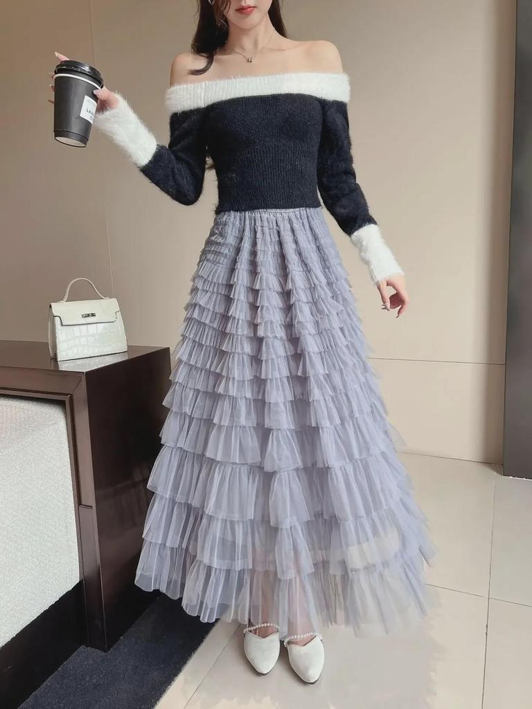 "2023 Spring/Summer Layered Mesh A-Line Skirt for Women"
