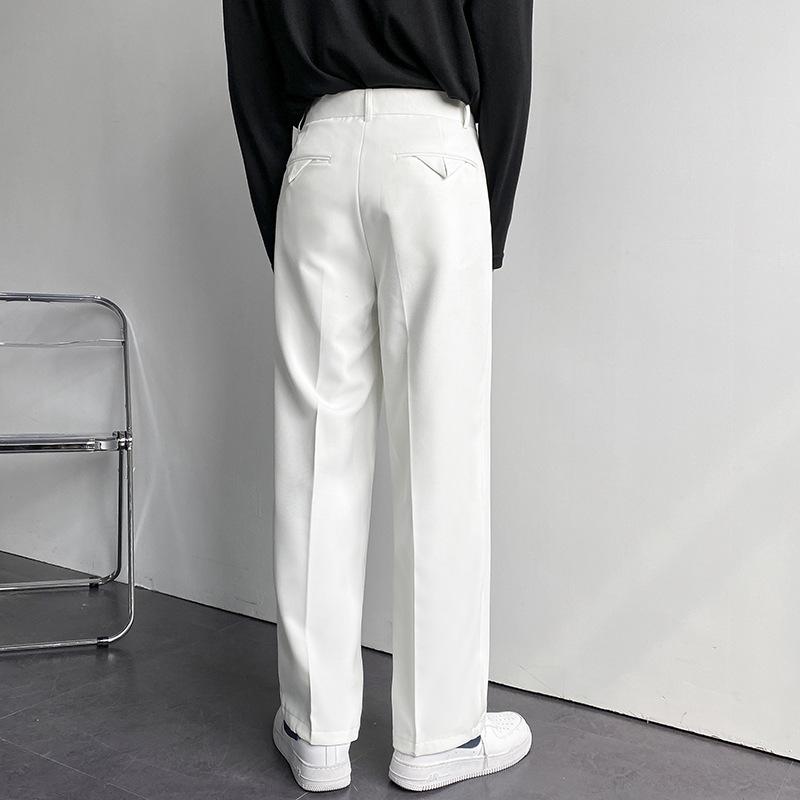 Men White Straight Pants Fashion Korean Loose Trousers Casual Draped Baggy White Wide Pant Streetwear
