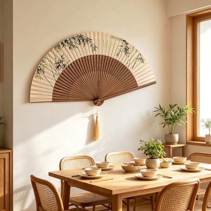Folding Fan Home Accent, Display Piece with Pattern Detail for Shelf, Study and Tea Room Arrangement Display Touch