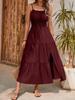 Summer New Arrivals Layered Strappy Dress Slim Fit High Waist Solid Color Women Long Dress