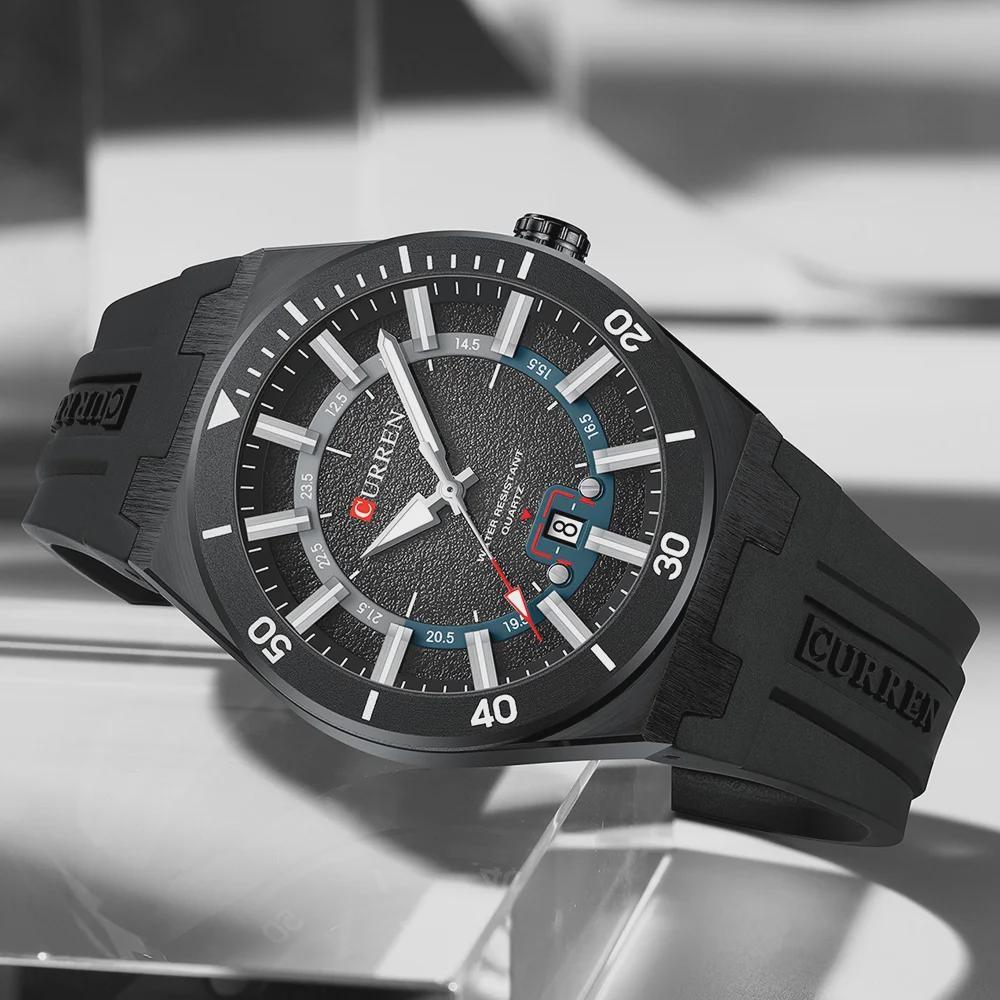 CURREN Men's Quartz Watch Fashion Date Display Luminous Waterproof Silicone Strap Sports Wristwatch