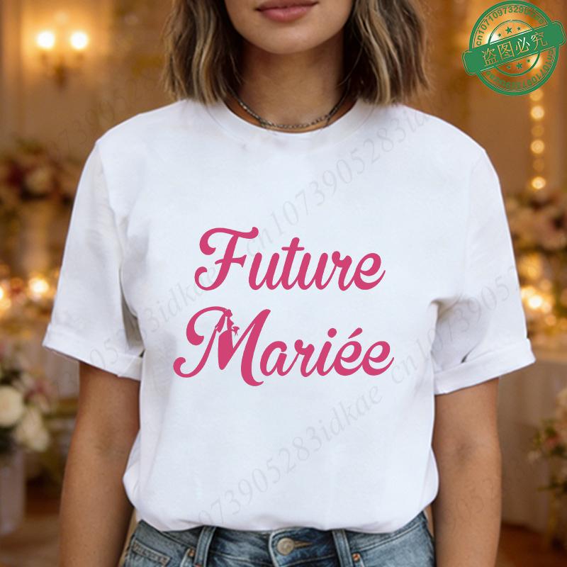 Team De La Mariée Future French Bachelorette EVJF Party T-shirts  Bridal Shower Wedding Tops with Bride Silhouette Print Blouses