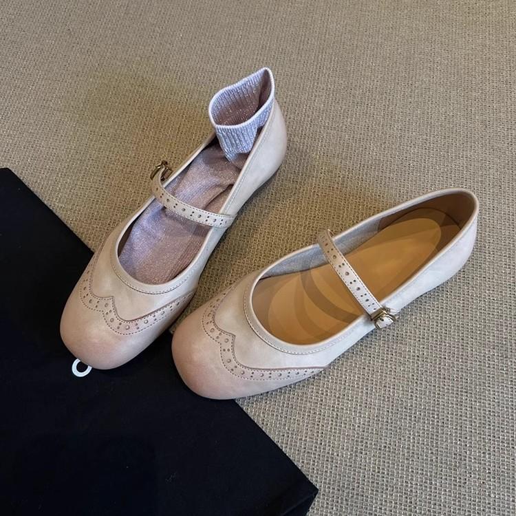 Cowhide Version~ Fashion Ballet Shoes Women's Engraved Brock Mary Jane Shoes Retro Style Flat French Small Leather Shoes