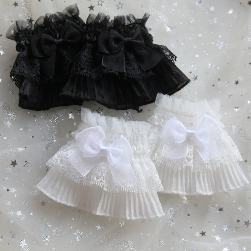 Sweet Lolita Hand Sleeve Cute Fairy Wrist Cuffs Ruffled Bow Lace Pleated Fake Cuffs Decoration Cosplay Accessories