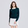 CHALLENGER Women'S Classic Contrast Collared Knit Pullover Dark Green