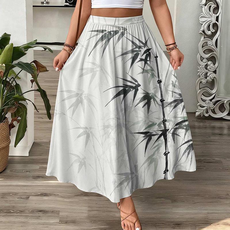 Vintage Floral Maxi Skirt Women High Waist A-Line Boho Resort Flowy Long Skirt