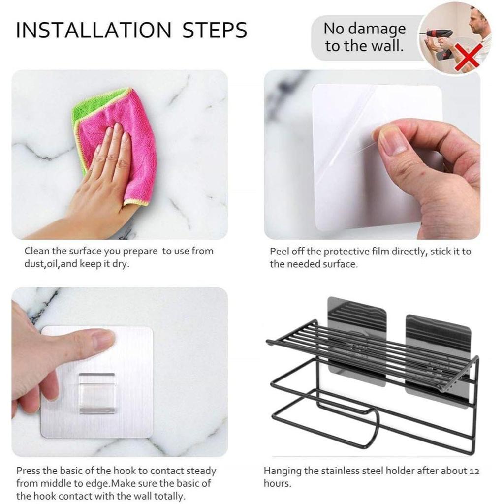 Powder Coated Drill Free Self-Adhesive Paper Roll Holder Paper Stand Toilet Paper Holder with Mobile Stand Rack Shelf  (Black, Pack of 1)