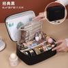 Women PU Leather Double Layer Travel Makeup Wash Clear Cosmetic Bag With Zipper Multi-Compartment Waterproof Toiletry Organizer