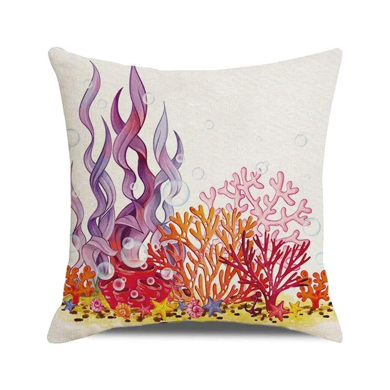 

45x45cm Watercolor Coral Marine Life Cushion Cover Custom Fish Animal Plant Linen Pillow Cases Sofa Home Decoration Pillowslip 18x18Inch