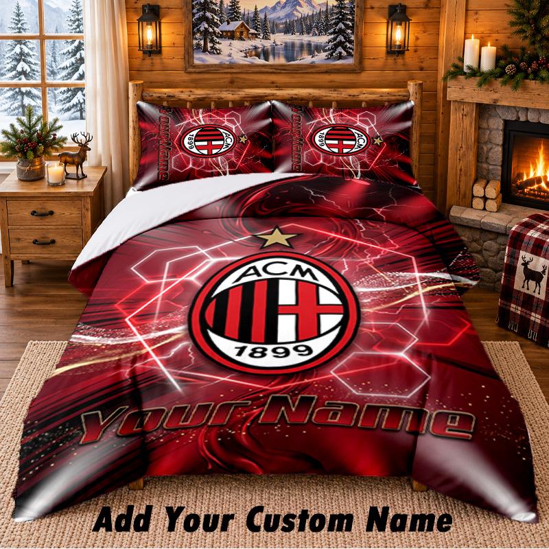 AC Milan Pattern Bedding 3Pcs Set Custom Name, Bed Sheet And Pillowcases For Home Bedroom