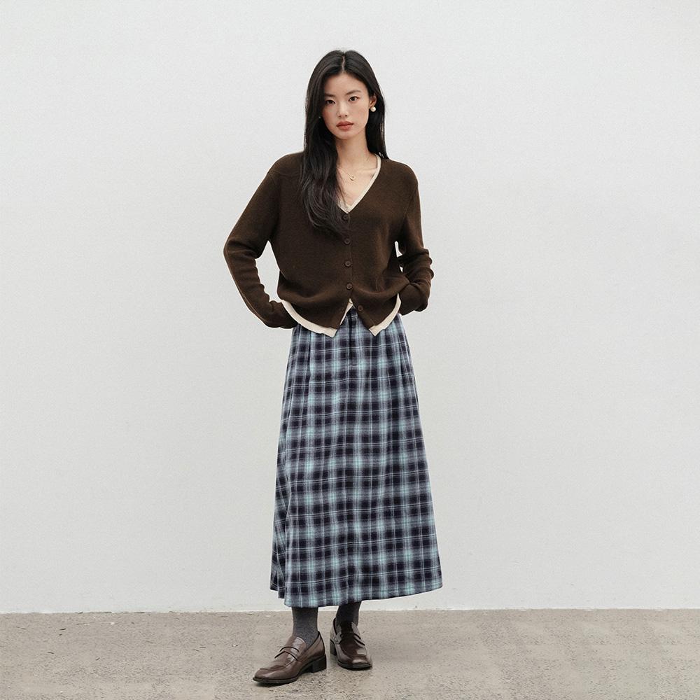 Laengsseon Ls_Check Long A-Line Skirt