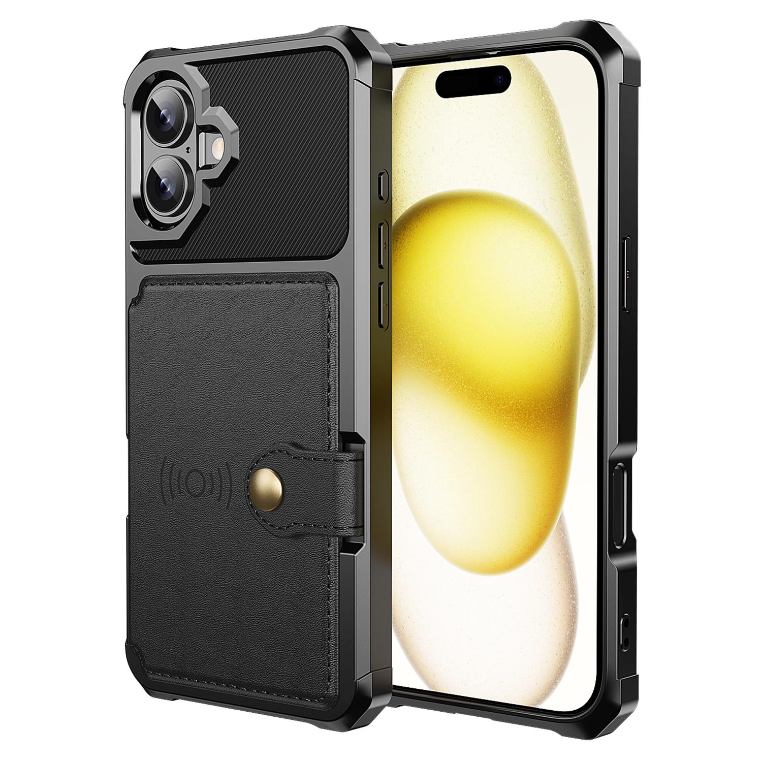 

ZM03 For iPhone 16 Case with Card Holder PU Leather+TPU Phone Back Cover Blue