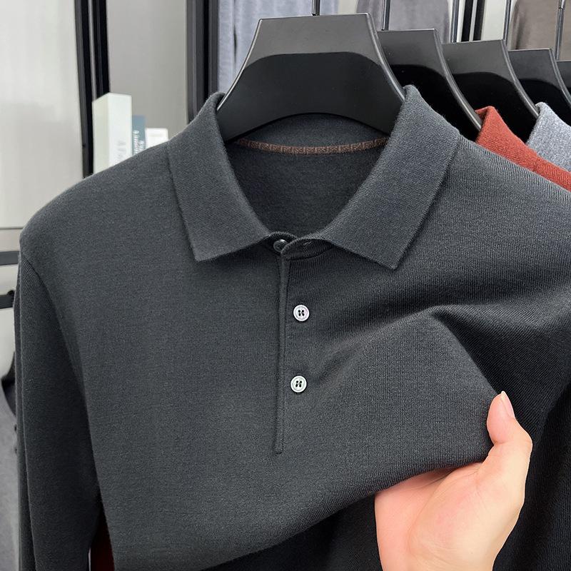 Men's Wool Silk Lapel Sweater, Solid Color, Versatile Thin Knitwear, Fashionable for All Ages.
