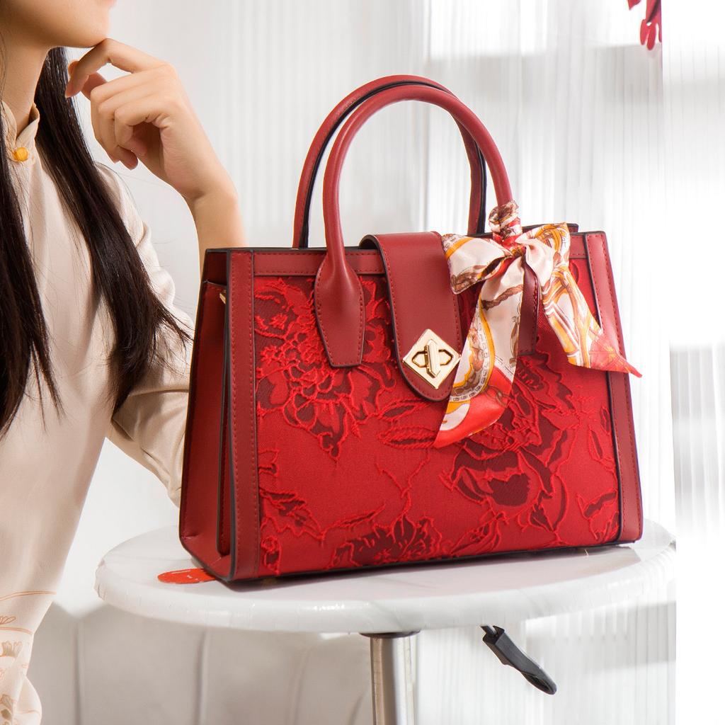 Red Large-Capacity Handbag, Wedding Gift, Bride Middle School Mother Bag, Mother-In-Law Wedding Bag